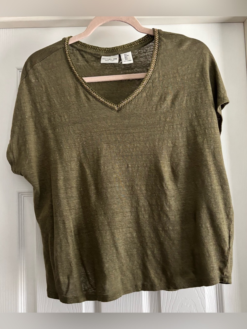 100% Linen Rachel Zoe Green and Gold Top